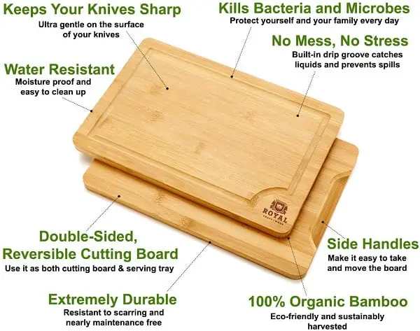 ROYAL CRAFT WOOD Organic Bamboo Cutting Board with Juice Groove